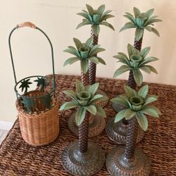 Palm Tree Candle Holders & Wine Bottle Holder