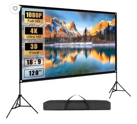 SCREENMAX Projector Screen with Stand, 120 inch 16:9 HD 4K Wrinkle-Free Foldable Portable Projector Movie Screens
