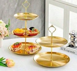 2 Pcs / 1pc  3-Tier Stainless Steel Dessert Stand - Serving Tray For Party, Wedding, Afternoon Tea, Kitchen & Bakery Display
