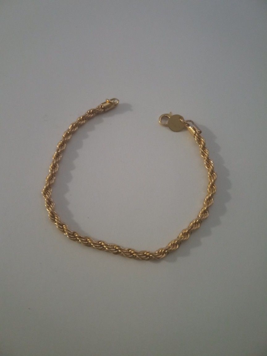 Brand New Women's 8" Rope Style Gold Plated Bracelet, 6mm