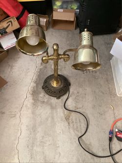Hanson Brass Classic Scroll Dual Heat Lamp W/ BRASS Base Antique 36 Inches Tall Mid Century