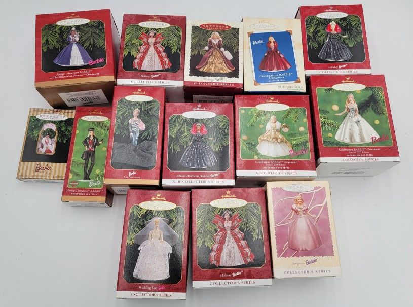 Large Lot of 14 HALLMARK Keepsake Ornaments BARBIE Collection