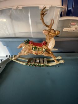 CHRISTMAS EXPRESSIONS Hand Painted Gold Leaf Rocking Reindeer Vintage