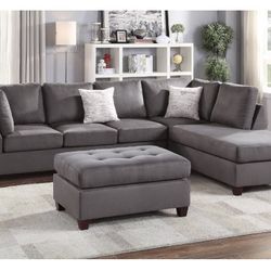 Gray Sectional Sofa With Ottoman (Free Delivery)