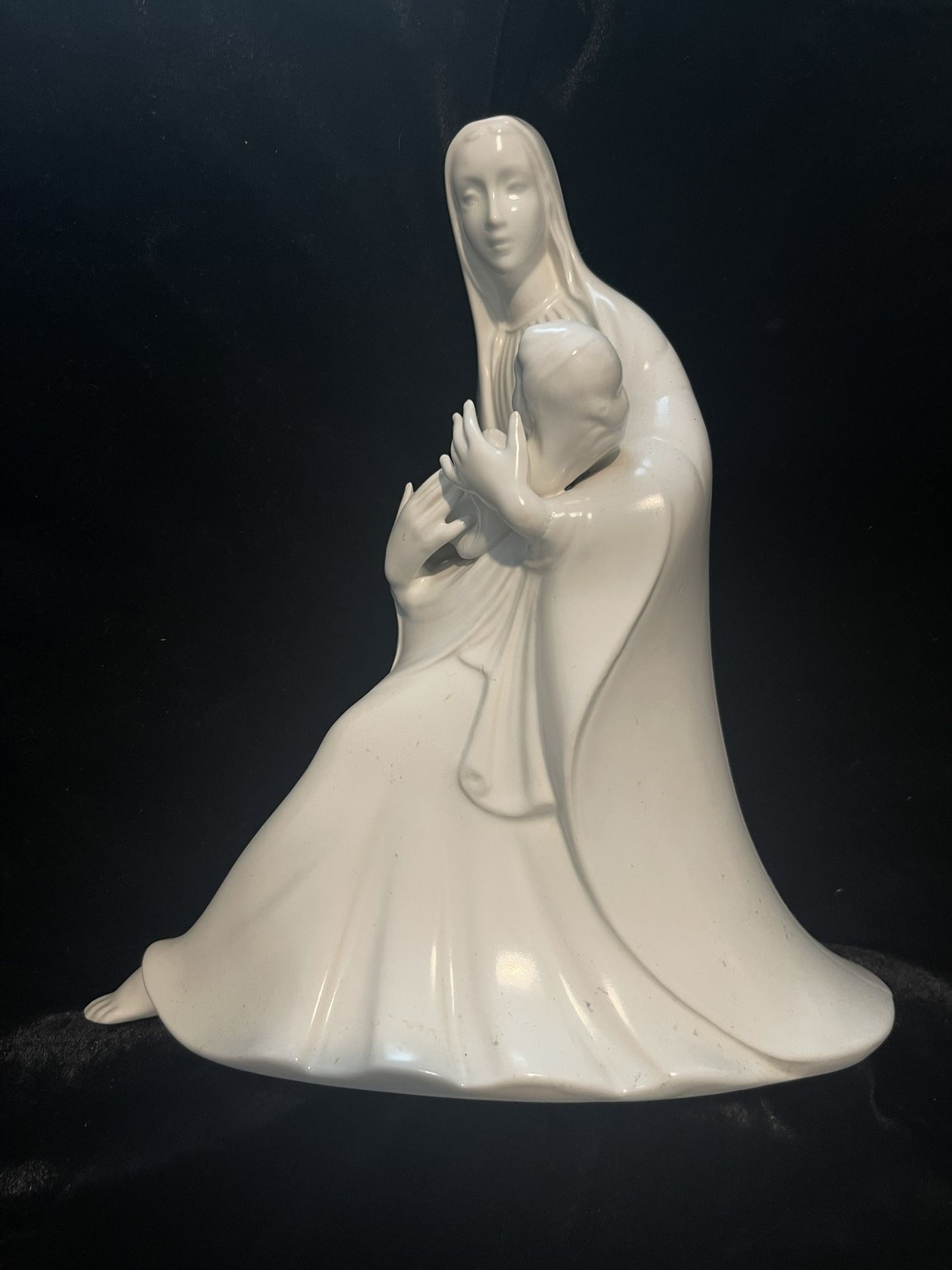 Porcelain Seated Madonna And Child 9” High 8.5” Wide