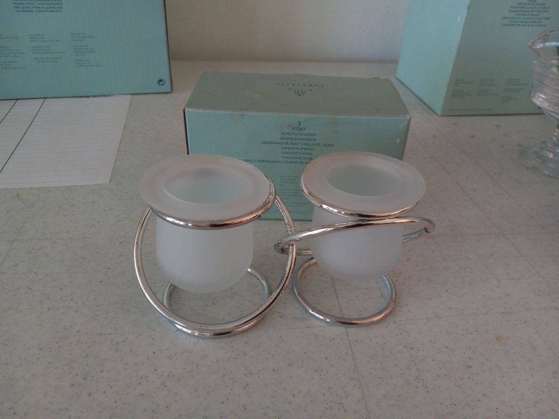 PartyLite Silver Plate Gemini Votive Candle Holder Pair P7202