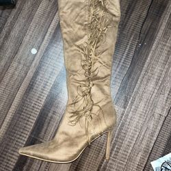 Suede Beige Knee High Boots ( Size 9)
