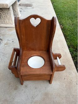 Vintage Wood Potty Training Chair w/ Toilet Paper Holder and  Book  Holder
