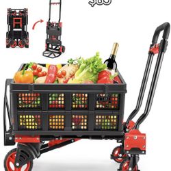 😀 330LB Folding Hand Truck Heavy Duty Carrying, 2-in-1Hand Truck Dolly Foldable with Folding Basket, Combination of 4 Wheels and 2 Wheels Convertible