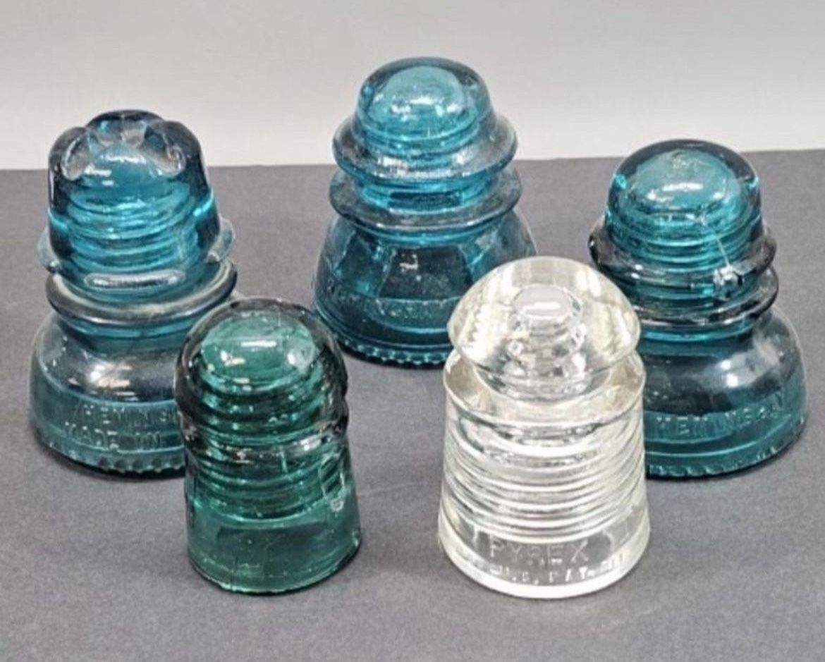 5 Glass Insulators *CHIPPED OR CRACKED*