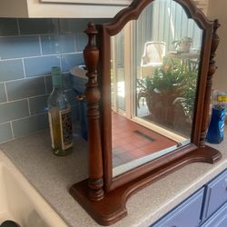 Antique Original Walnut Tabletop Vanity Make-Up Mirror