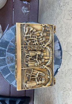 Vintage Peerage Tobacco or Jewelry Box made of solid brass with a wood interior.