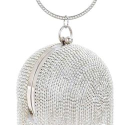 Round Rhinestone Tassel Clutch Ball Handbag 