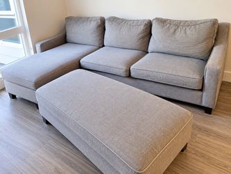 Grey Chaise Sectional Sofa with Storage Ottoman