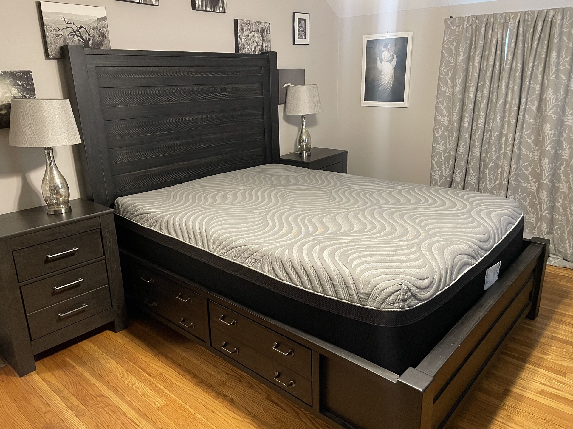 Queen Sized Wooden Bed Frame With Storage, Mattress Optional 