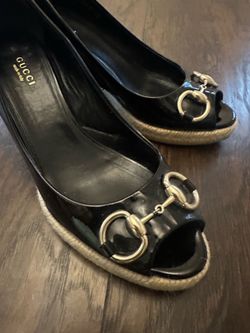 GUCCI- Black Patent Leather Wedges