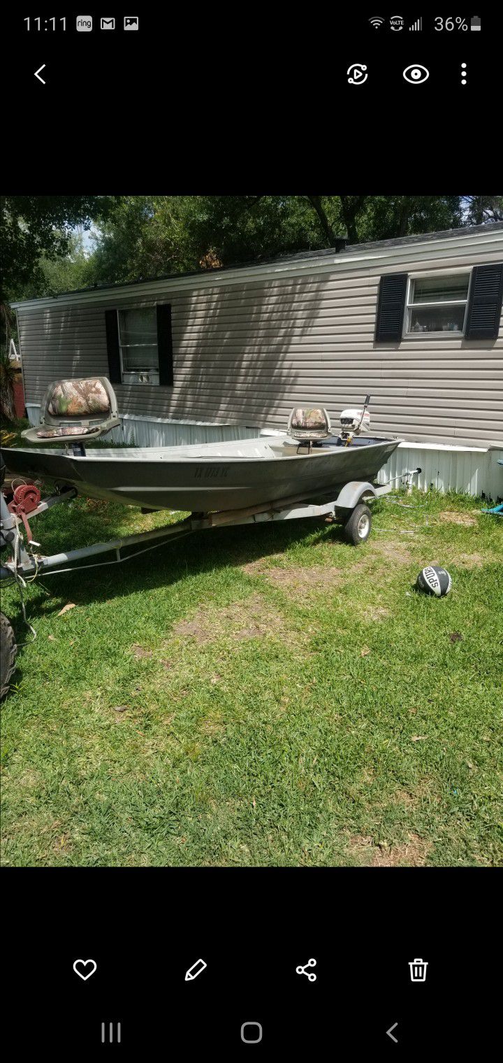 14' Aluminum Boat with Trailer and Outboard Motor