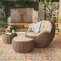 3 Piece Patio Outdoor Set Chair, Ottoman And Table New