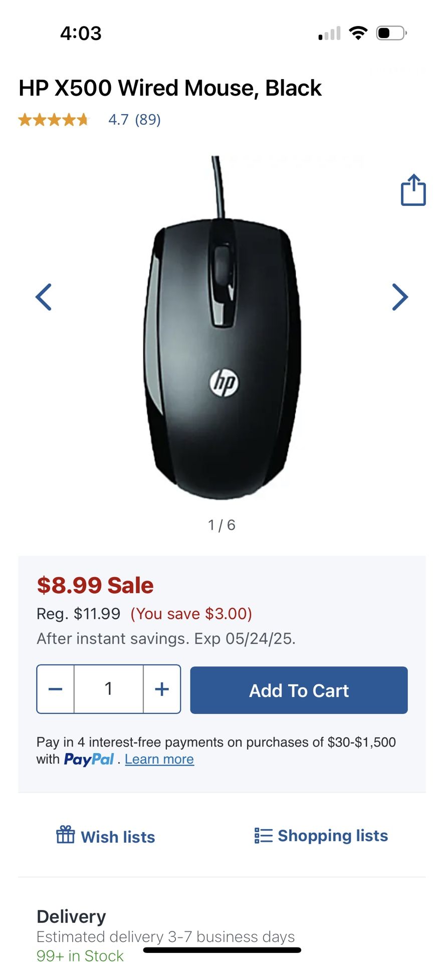 HP X500 Wired Mouse, Black