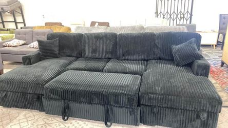 New Sectional With Chaise Storage. Black. 60”x120”x60”. Free Delivery!