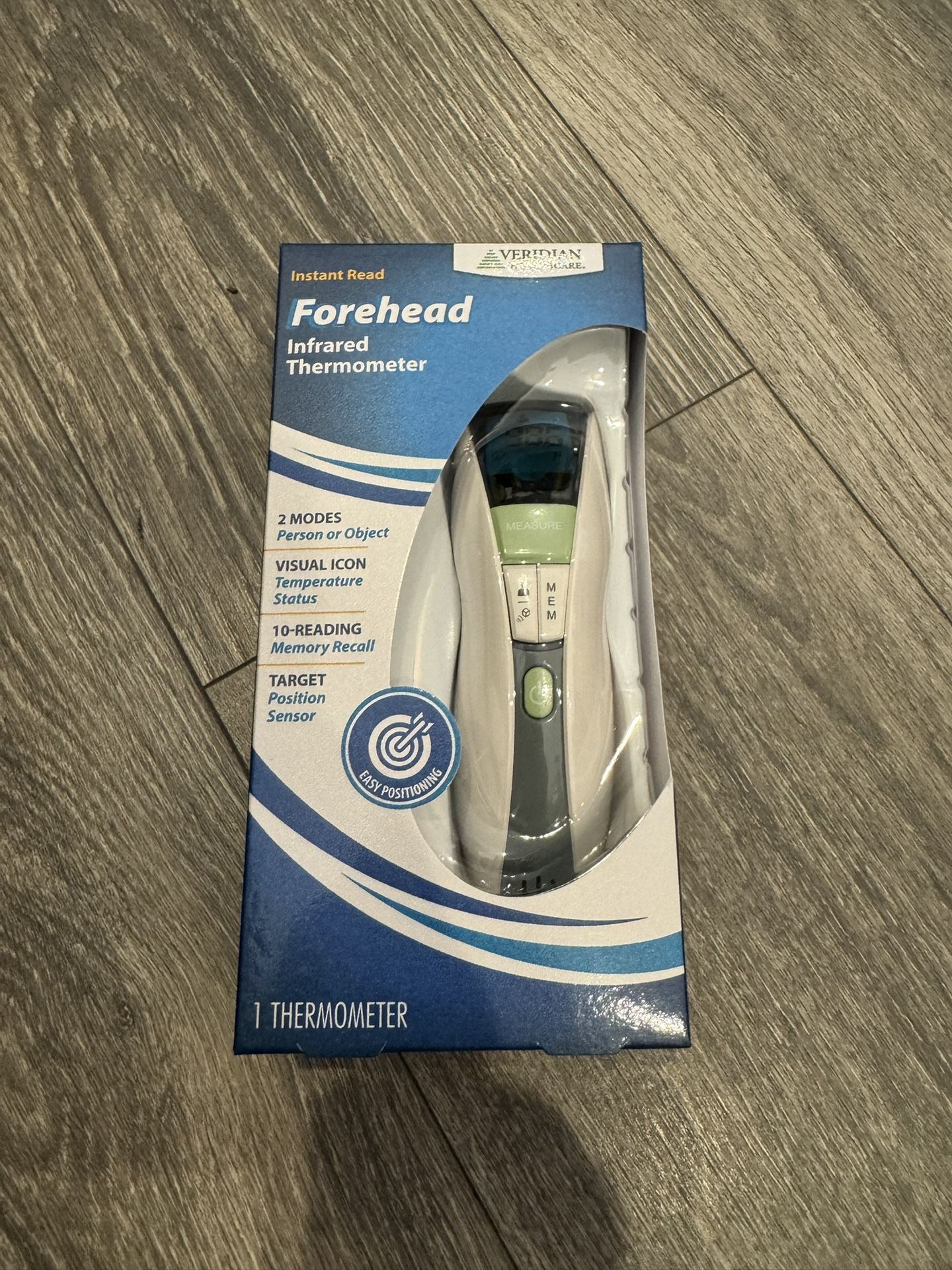 Veridian 09-349 Non-contact Infrared Digital Thermometer, 1-second Readout, Backlit Display, Measures Body and Object/Liquid Temperatures, Memory Reca