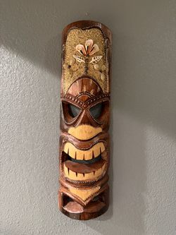 Carved Wooden Tiki Mask Wall Decor