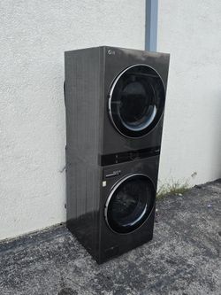LG front load stainless steel heavy duty large capacity washer and dryer.