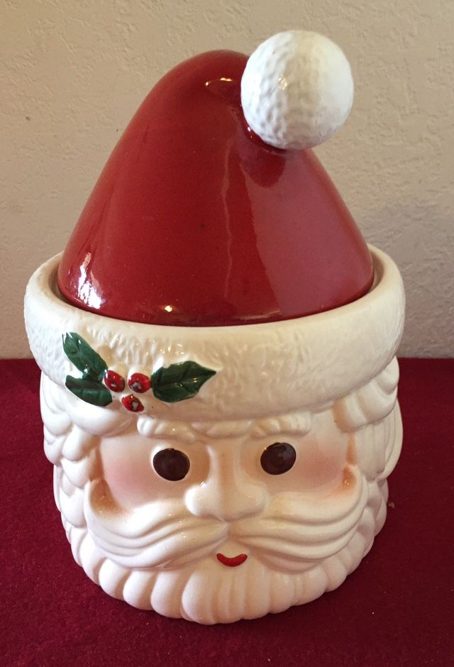 Vintage Christmas/Holiday Ceramic Santa Cookie Jar Made In Brazil. Like New Condition