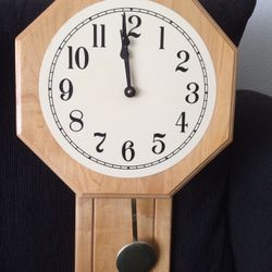 Rare Collectible Handmade Hanging Wood Clock W/Pendulum 