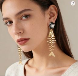 ZARA Fish Skeleton Earrings Gold & Black