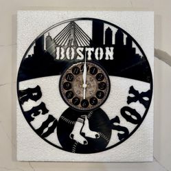 Boston Red Sox Vinyl Record Wall Clock – Handmade