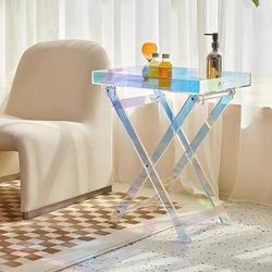 Dacshy Acrylic Folding Tray Table, Modern Square Foldable Side Table for Living Room, Kitchen, Bar, Portable Acrylic Desk for Serving BRAND NEW