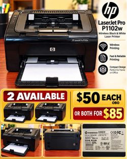 2 HP LaserJet Pro P1102w wireless black & white laser printers