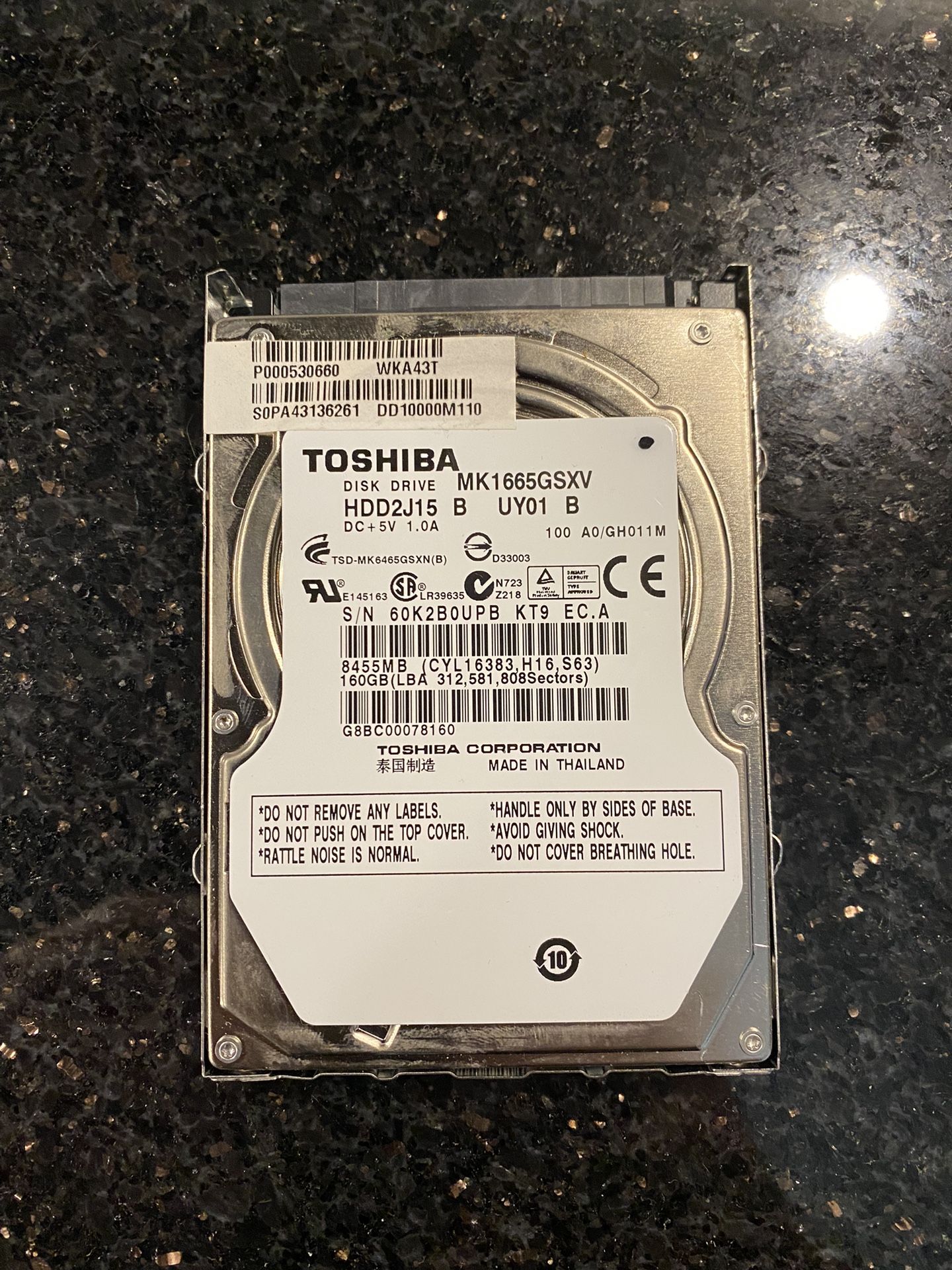 Toshiba 160GB 2.5" SATA MK1665GSX NOTEBOOK Hard Drive 