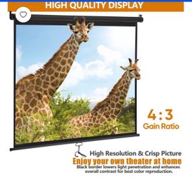 72inch 4:3 HD PVC Manual Projection Screen Retractable Wall & Ceiling Mounting, Black Frame