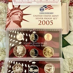 2005 Silver Proof Set U.S. Mint Original Government Packaging OGP COA 90% Silver
