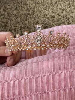 Rose Gold Rhinestone Tiara Crown – Princess/Quinceañera Headpiece