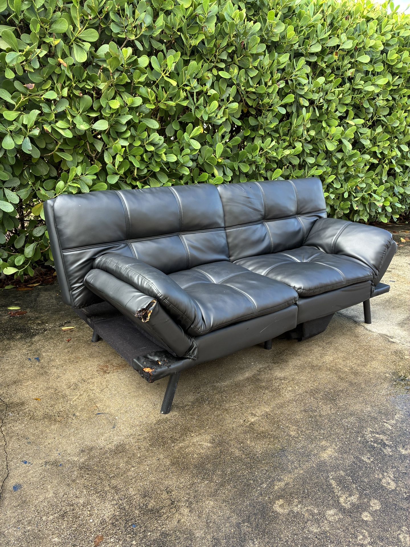 Memory Foam Black Leather Futon Sofa Couch