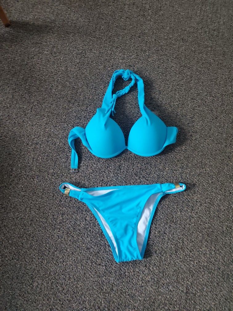 TURQUOISE PUSH UP BIKINI 34B MEDIUM BOTTOMS