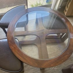 Glass Coffee Table With Stools 