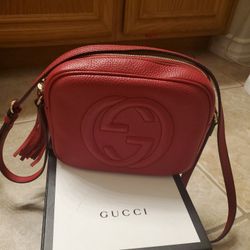 Authentic Gucci Small Soho Disco Crossbody Bag- red 