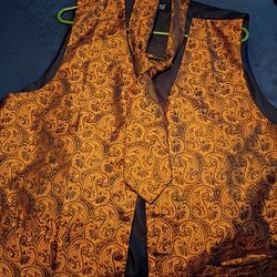 Men's Gold Vest And Matching Tie 