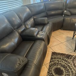 Dark Brown Leather Sectional Couch 