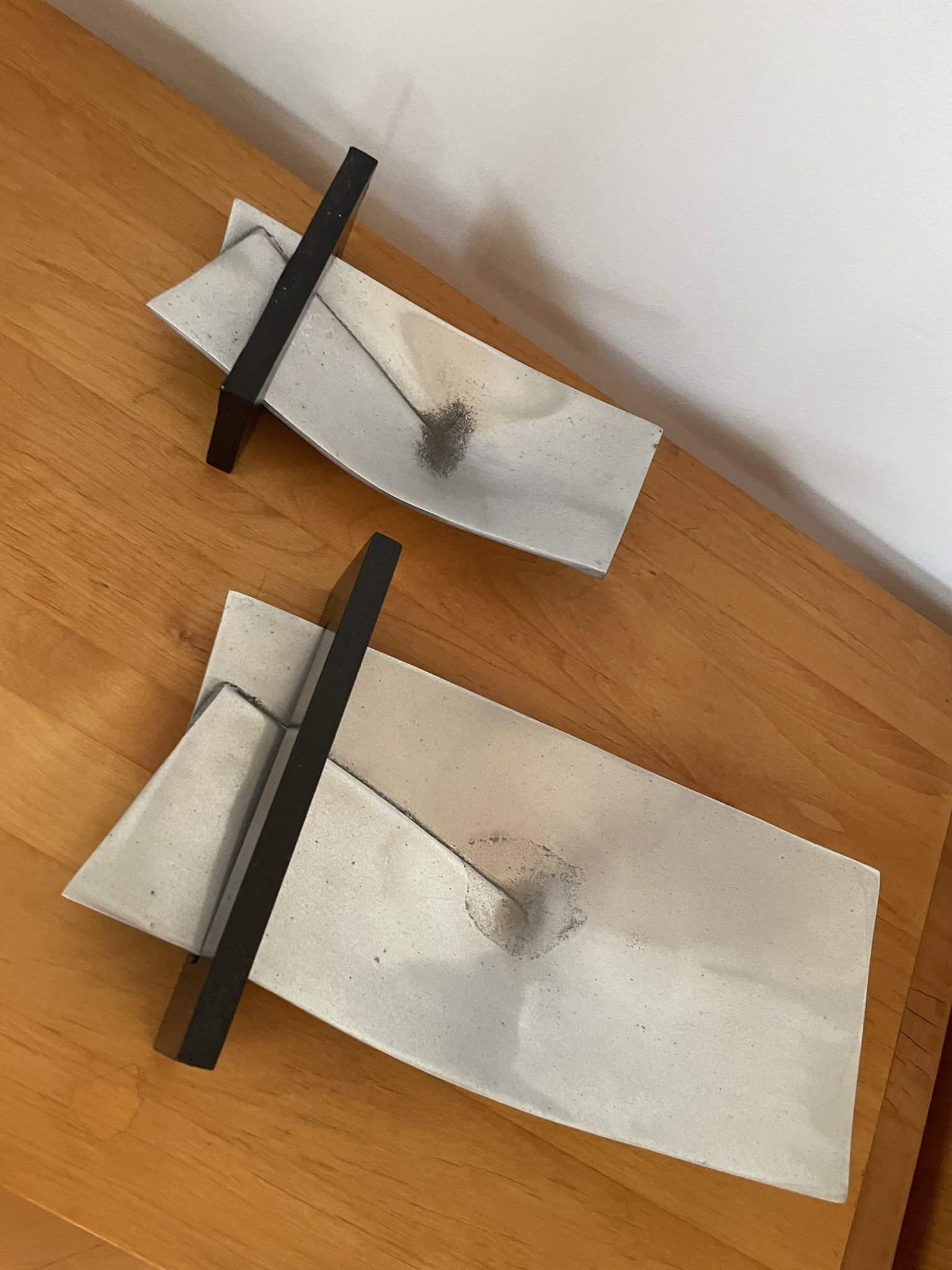 Set of 2 Modernist Aluminum and Wood Decorative Objects