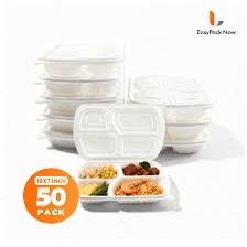 EasyPackNow 50 Count 4-Compartment Meal Prep Container BPA Free White Freezer Safe