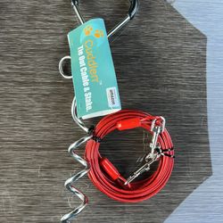 Dog Tie Out Stake and Run Cable, 20FT Long Lead with Yard Stake, Chains for Outside, Leash and Stake for Camping & Beach, Tie Out Tether for Medium La