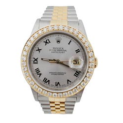 1997 Men's Rolex 36mm DateJust Two Tone 18K Gold / Stainless Steel Watch with Silver Dial and 2CT Diamond Bezel. (UNWORN 16233)