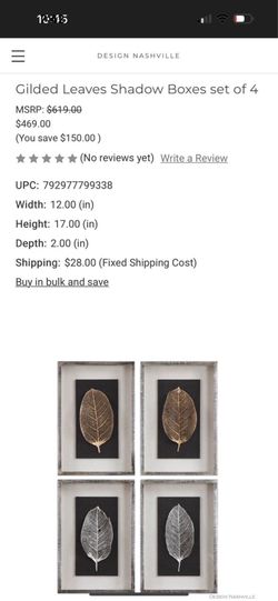 Gilded leaves shadow boxes gold and silver