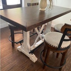 Brown/ Off White Color 4 Upholstered Bar Stools and Two Tone Dining Table Dining Set 👌 Dining Room - Kitchen Set 👍 Brand New 👈