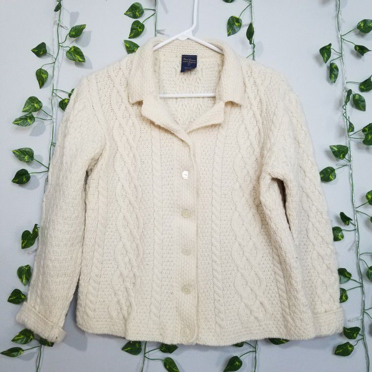 Paul James Fischerman 100% Wool  Cable Knit Small Button Up Sweater Cardigan 